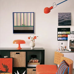 "Cerulean Stripe Pup Frolic" — Textured Fiber Wall Art