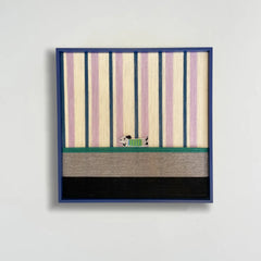 "Cerulean Stripe Pup Frolic" — Textured Fiber Wall Art