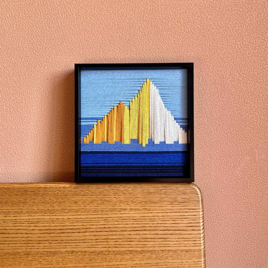 Golden Mountain Sunrise Yarn Art - Handcrafted Weave Painting by Liam Cooper