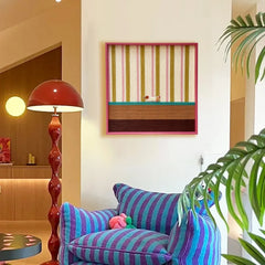 "Coral Stripe Pup Wander" — Textured Fiber Wall Art