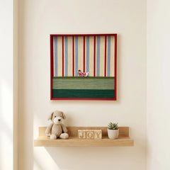 "Scarlet Stripe Pup Saunter" — Textured Fiber Wall Art