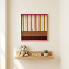 "Coral Stripe Pup Wander" — Textured Fiber Wall Art