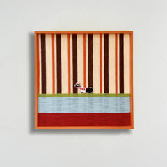 "Tangerine Stripe Pup Venture" — Textured Fiber Wall Art