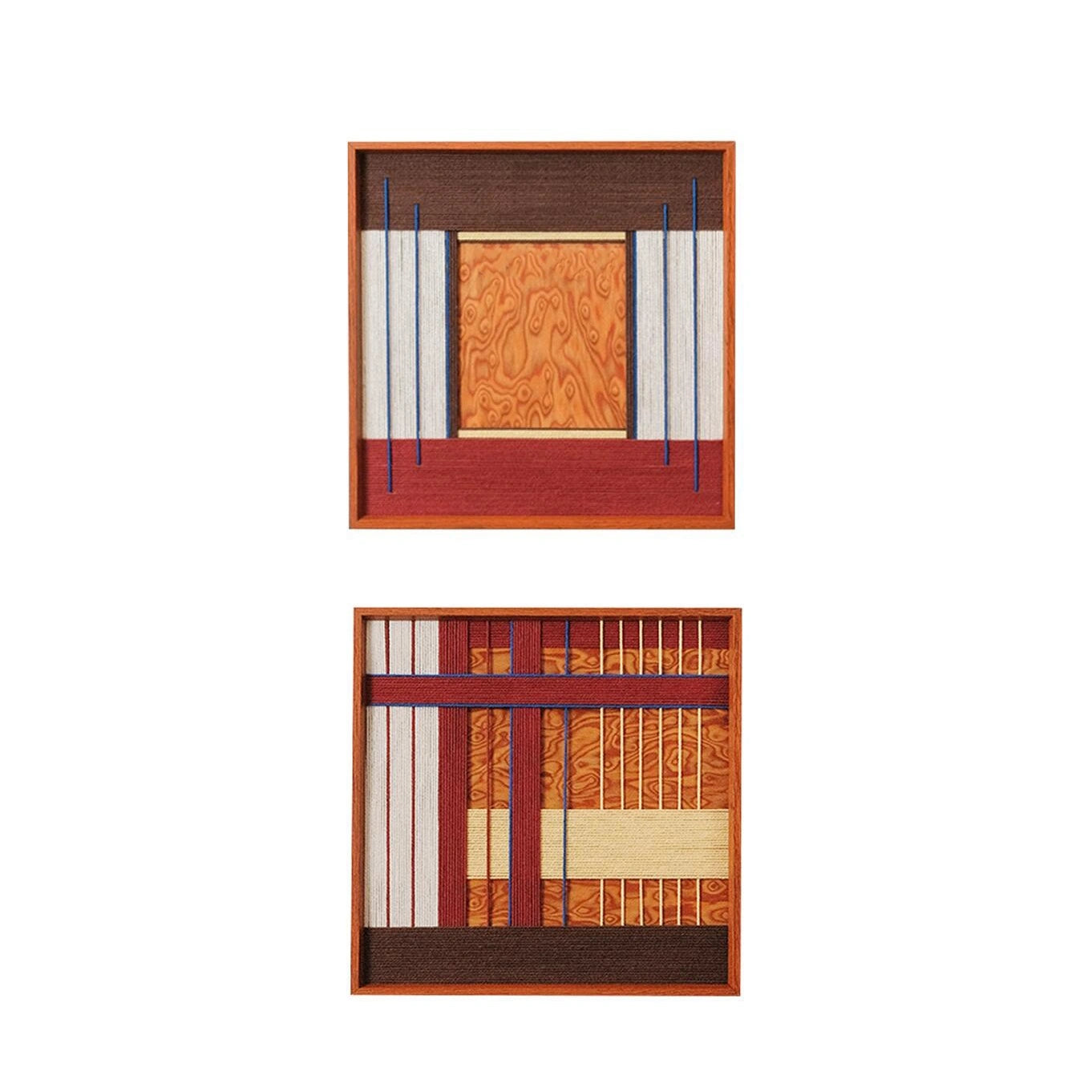 A composite image showing both design variations of the Festive Harmony collection, allowing customers to compare the geometric wool patterns.