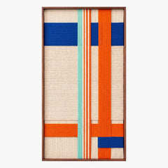 Isolated front view of the Midtown Rhythm framed wall art, featuring a bold geometric pattern woven with high-quality wool on a canvas base.