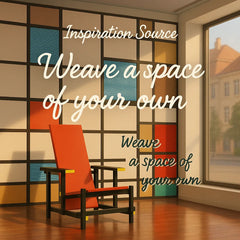 Inspiration graphic for Weave Reshape featuring a geometric cityscape motif and the quote “Weave a space of your own,” illustrating its modern design concept.