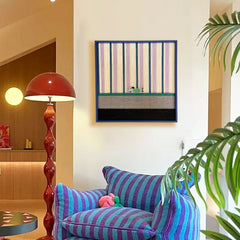 "Cerulean Stripe Pup Frolic" — Textured Fiber Wall Art