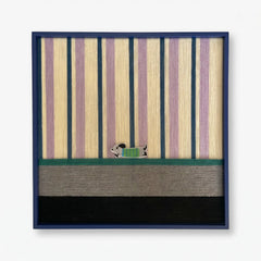 "Cerulean Stripe Pup Frolic" — Textured Fiber Wall Art