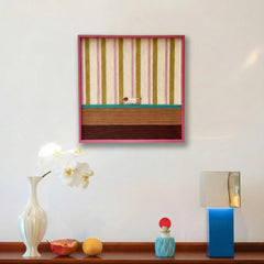 "Coral Stripe Pup Wander" — Textured Fiber Wall Art