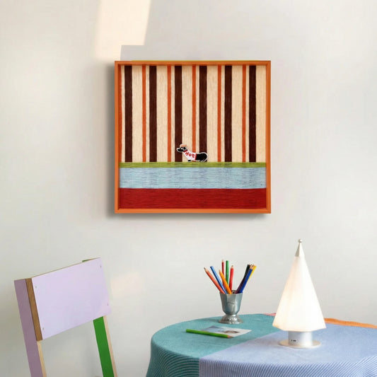 "Tangerine Stripe Pup Venture" — Textured Fiber Wall Art