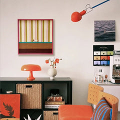 "Coral Stripe Pup Wander" — Textured Fiber Wall Art