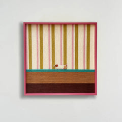 "Coral Stripe Pup Wander" — Textured Fiber Wall Art