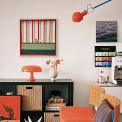 "Scarlet Stripe Pup Saunter" — Textured Fiber Wall Art