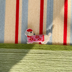 "Scarlet Stripe Pup Saunter" — Textured Fiber Wall Art