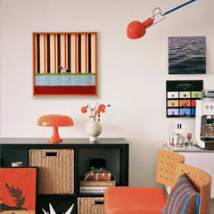 "Tangerine Stripe Pup Venture" — Textured Fiber Wall Art