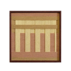 Front view of Autumn Mountain yarn wall art on a plain white background, showing exact square proportions and the clean stripe pattern.
