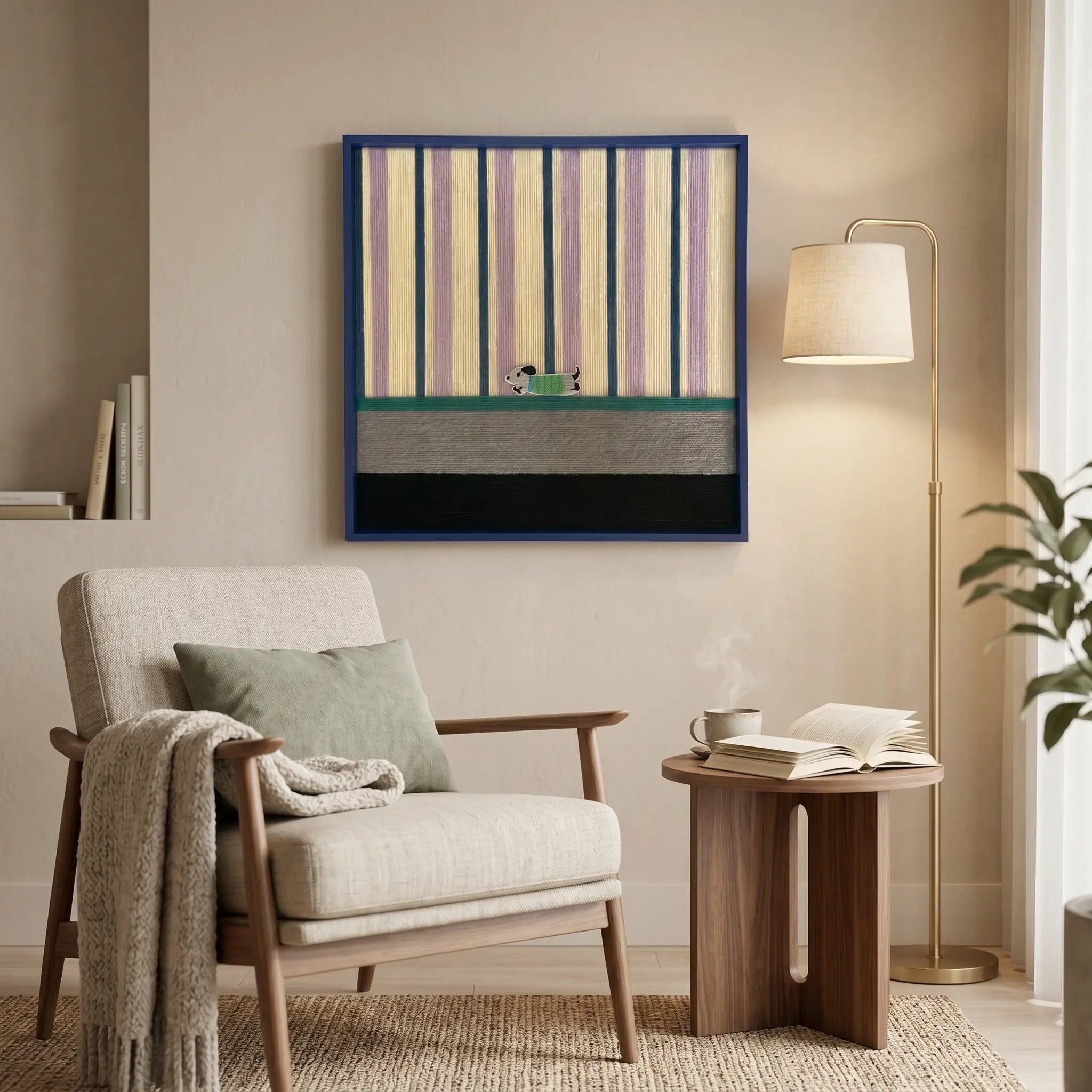 cerulean-stripe-pup-woven-art-reading-nook
