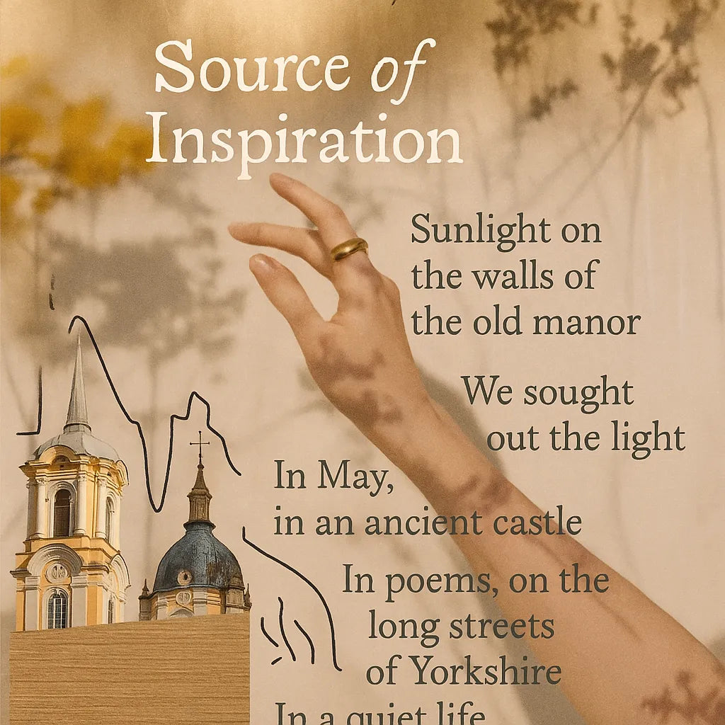 Inspiration graphic for Downton Manor featuring a manor silhouette motif and quote “Elegance in every line” to reflect its refined grid concept.
