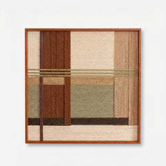 High-resolution front view of Embers of the Wild hand-woven wool tapestry showcasing intricate vertical textures and earthy, organic color blocks.