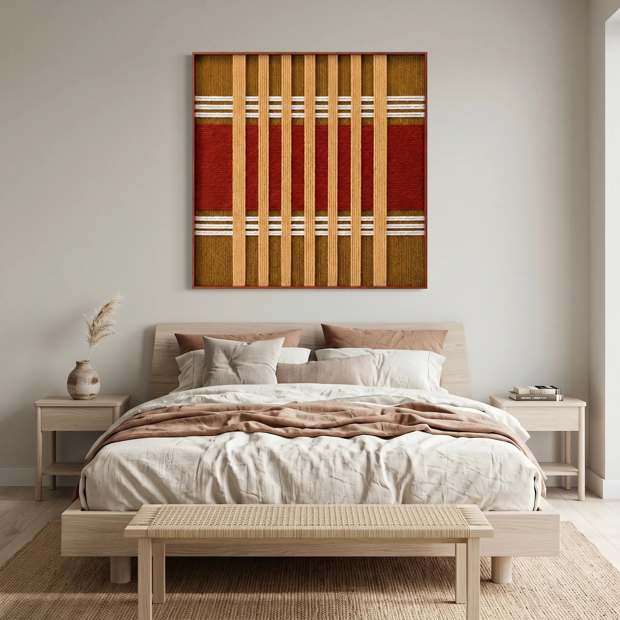Gilded Coronation framed wall art displayed in a modern home office above a wooden desk and chair setup.