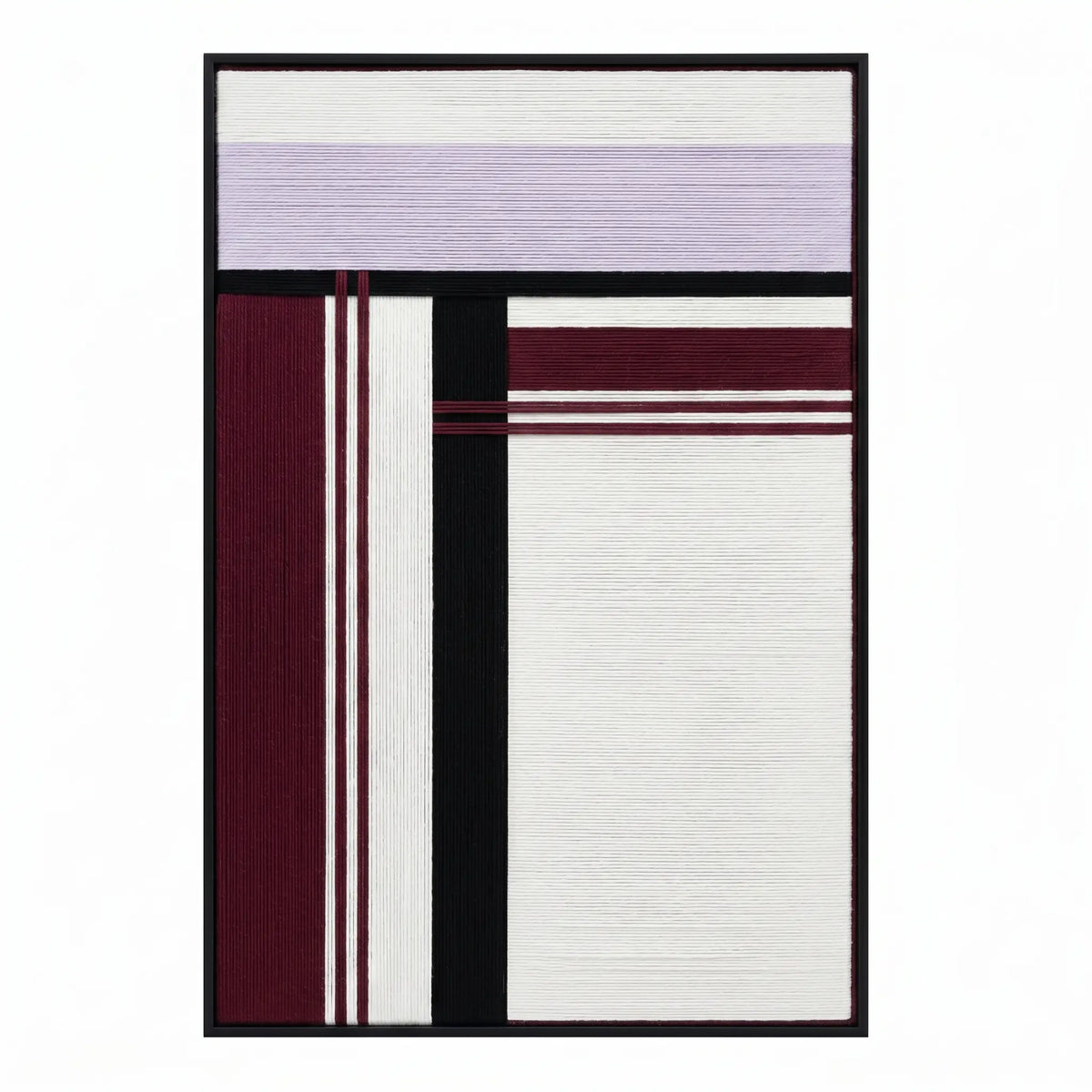 Professional studio shot of the Midnight Opera hand-woven wool wall art in a black frame against a white background.