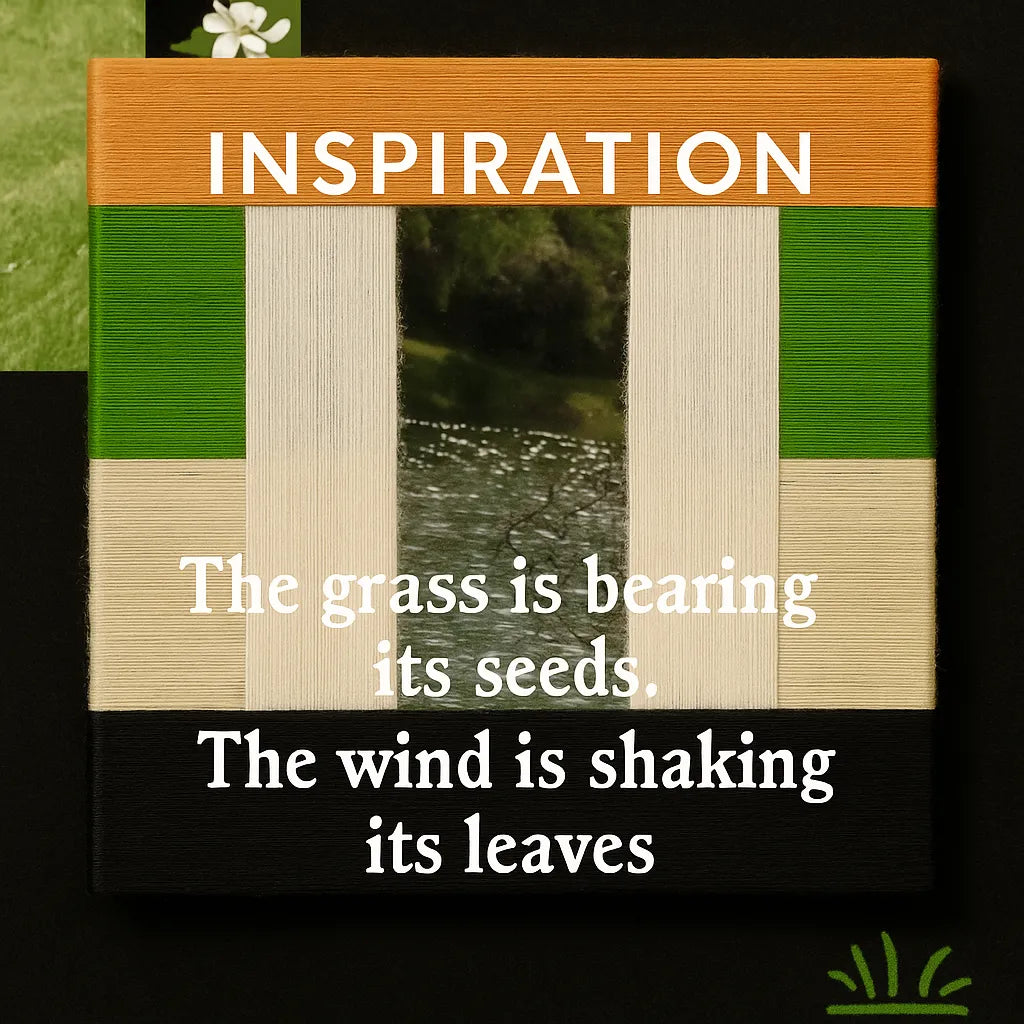 Inspiration graphic for Pastoral Elegance featuring rolling meadow imagery and quote about nature’s grace to illustrate design concept
