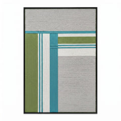 Professional studio shot of the Silent Stream hand-woven wool wall art in a black frame against a white background.
