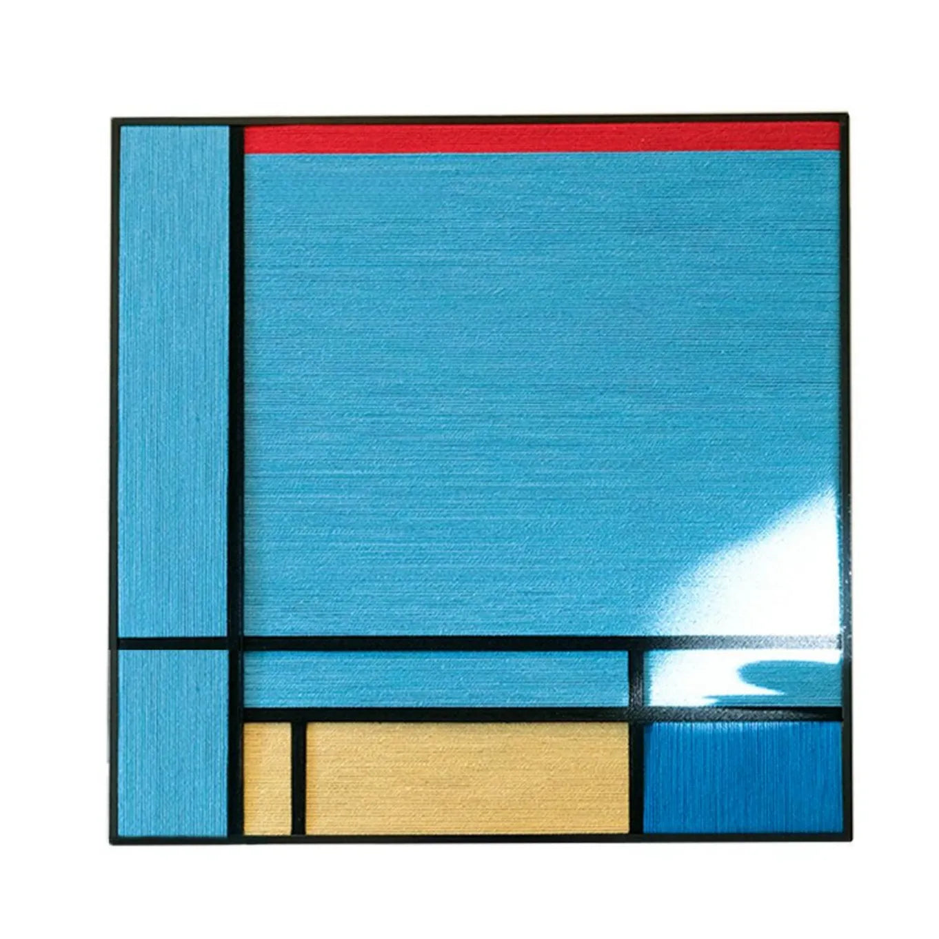 Front view of Weave Reshape yarn woven wall art on plain white background, showing exact square proportions and clean grid pattern.
